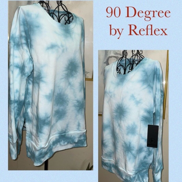 90 DEGREE by REFLEX "QUANT AQUA TIE DYE" SWEATSHIRT WITH SIDE SLITS~MEDIUM - Picture 5 of 5